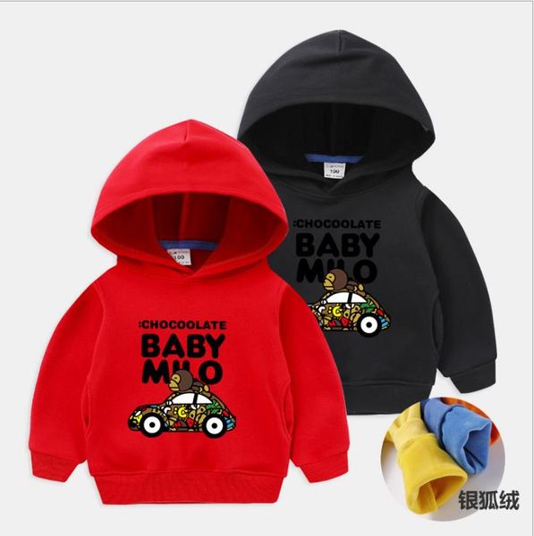 

children's hooded sweater plus velvet autumn and winter new composite velvet big boy cartoon fashion children's wear, Black