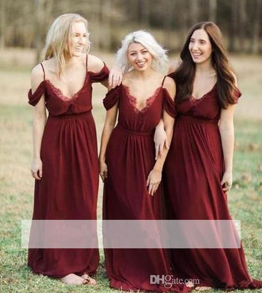 

elegant burgundy chiffon bridesmaid dresses spaghetti straps a-line wedding party dress reception party gowns formal wear custom made, Blue;red