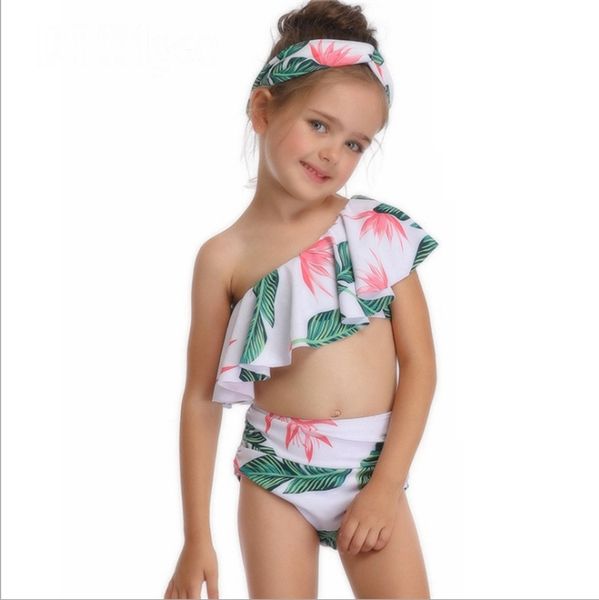 

baby girls swimwears slanted shoulder kids bath suits printed children bikini swimsuits summer girl clothing wholesale dhw2924, Black