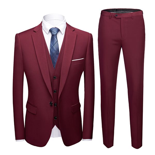 

men's suits & blazers 2021 male blazer slim business formal dress groom man suit exquisite weeding office set thin wine red, White;black