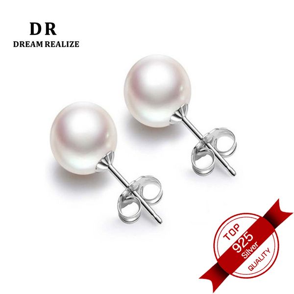 

shell pearl silver 925 stud earrings fine jewelry pink and white pearls s925 earrings for women big size 6mm-7mm for girlfriend mothers gift, Golden;silver