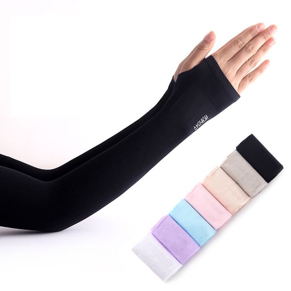 

long gloves sun uv protection hand protector cover arm sleeves ice silk sunscreen sleeves outdoor arm warmer half finger, Black;gray