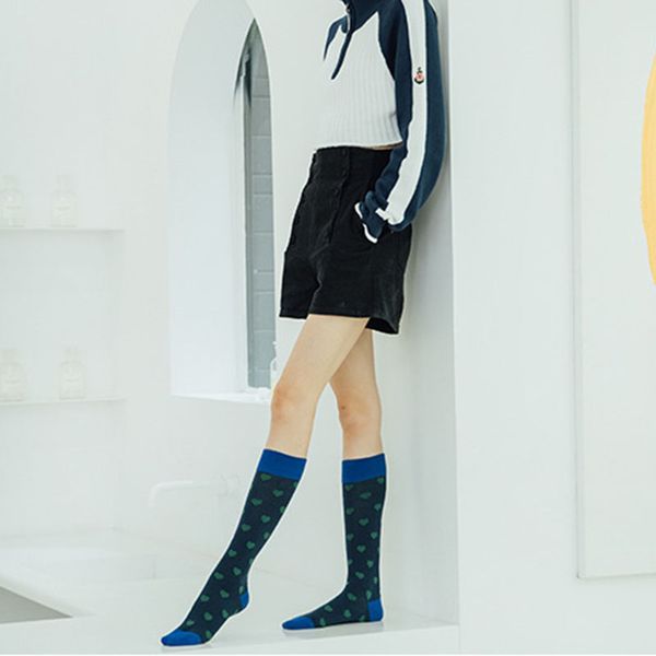 

japan style heart long socks women harajuku cotton knee socks leg funny socks casual streetwear calcetines meias high quality, Black;white