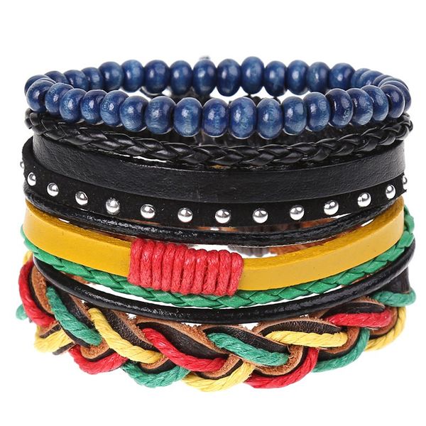 

charm multilayer wood leather bracelet homme vintage bracelets for men punk wrap wristband jewelry accessories, Golden;silver