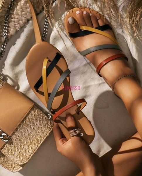 

summer flip flops gladiator sandals shoes beach cross sandals woman slip on flats casual women black brown shoes plus size 37-41