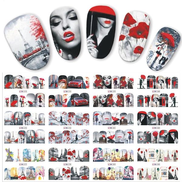 

новый 12 шт. / лот воды nail art transfer стикер сексуальная женщина черный красный шарм дизайн наклейка леди diy инструменты jibn373-384, Black