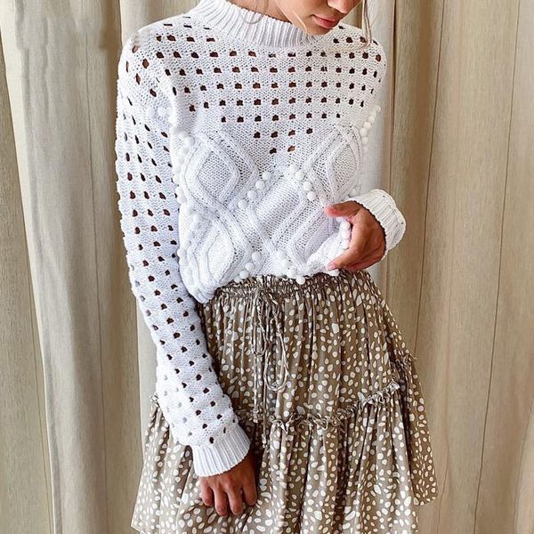 

women pull fashionol knit o-neck knitwear sweater hollow out pullover sweaters casual woman clothes top, White;black