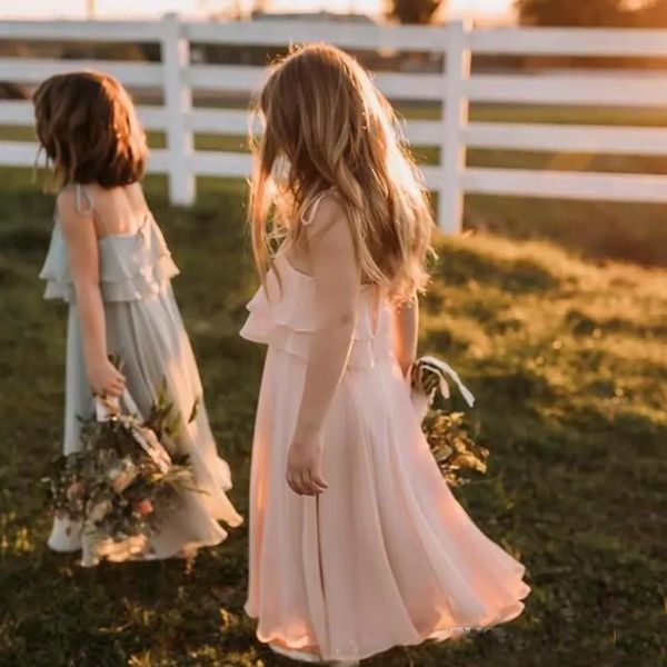 

Bohemian 2019 Blush Pink Chiffon Flower Girls Dresses For Boho Beach Country Weddings Party Dresses Floor Length Girls Dress Casual