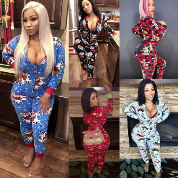 

designer rompers girls christmas fun pattern santa print zipper jumpsuit fashion novelty trend tight paints 2019 winter new style wholesale, Black;white