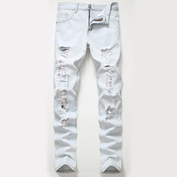 

hoo new 2020 men's ripped jeans gerh washed plain straight jeans of big yards, Blue