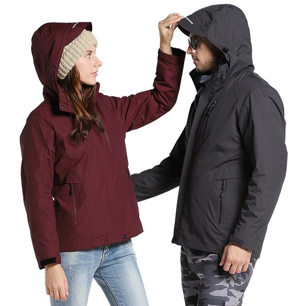 

winter men women 3 in 1 jackets outdoor hiking trekking climbing camping clothes keep warm male waterproof windproof hooded coat, Blue;black