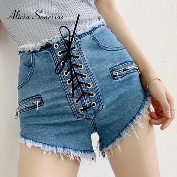 

2020 skinny jeans woman new slim elastic denim shorts for womens high waisted jeans edge cross strap pants, Blue