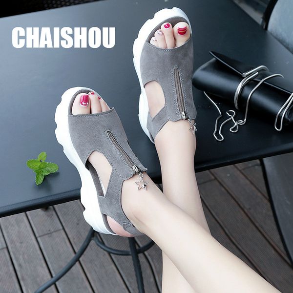 

chaishou shoes woman sandals 2019 summer fish mouth open toe chunky high heels party dress sandals zapatos de mujer cs-333, Black