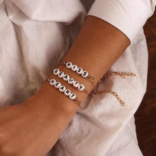 

bz1047 europe and america accessories new style creative english letter bracelet cool fashion kiss bracelet set, Silver
