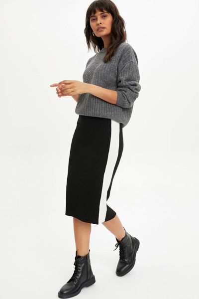 

defacto women's knitted skirt women winter knit skirts elastic comfort joker loose sport skirts autumn -l8854az19wn, Black