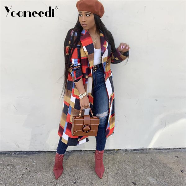 

yooneedi 2018 winter style women outwear plaid open stitch long style coat s3498, Black