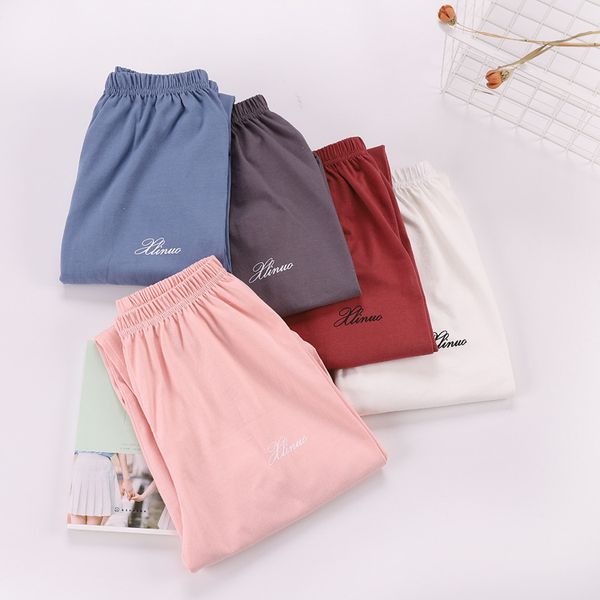 

thin loose plus size pajama pants 100% cotton womens sleep bottoms knitted cotton summer home pants ladies trousers, Black;red