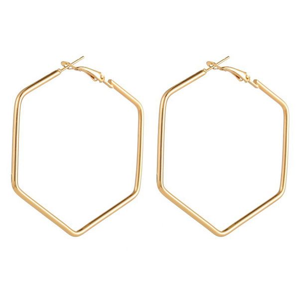 

joker temperament hollow out new style popular fashion exaggerated female hexagonal gold personality ring geometric earrings, Golden;silver