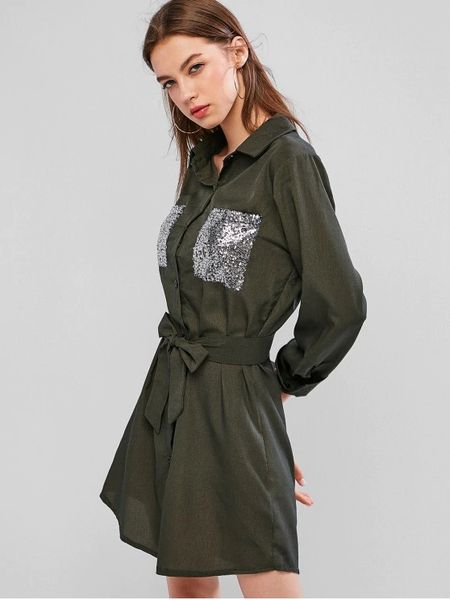 

новый 2020 весна v образным вырезом армия зеленый цвета выше kneww с длинным рукавом дамы повседневные платья высокий и мягкий материал бесп, Black;gray