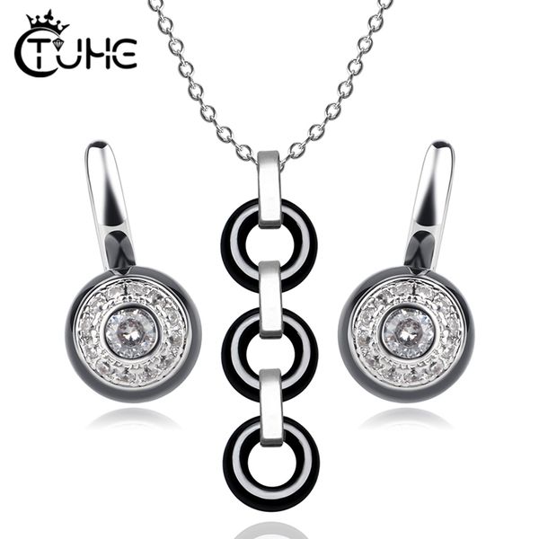 

2019 new fashion circle round pendant necklace stud earrings jewelry sets for female never fade healthy geometric jewelry sets, Silver