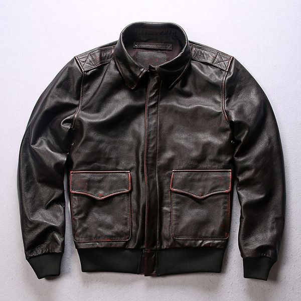 

factory 2020 men black edging a2 pilot jacket outdoor casual genuine leather jackets s-xxxl cow skin coat ing