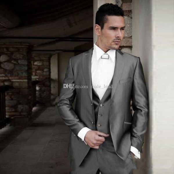 

handsome groomsmen wool blend groom tuxedos mens wedding dress man jacket blazer prom dinner 3 piece suit(jacket+pants+tie+vest) aa132, Black;gray