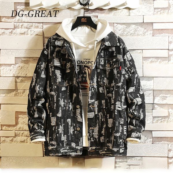 

jacket european code men's slim casual long sleeve denim hole jacket multi pocket single breasted shape fashion male, Black;brown