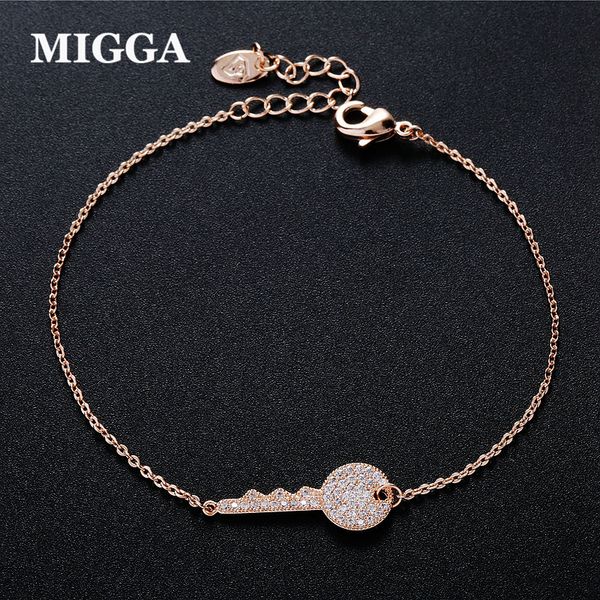 

migga delicate rose gold color micro paved key bracelet chain fashion women girls party gift jewelry, Black