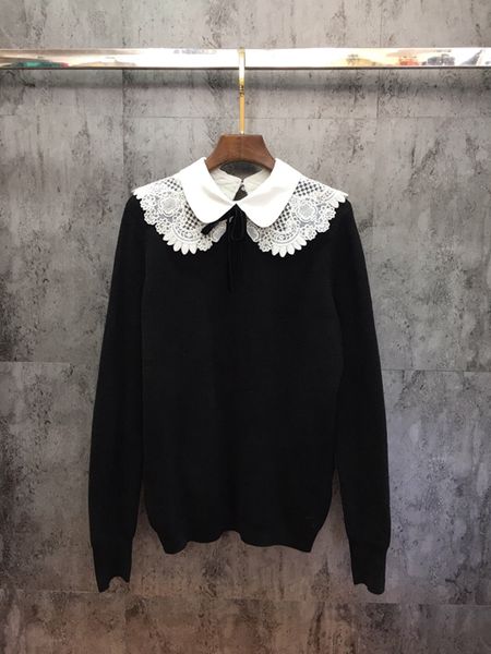 

2019 winter new women collar soluble embroidery lace knit 1104, White;black