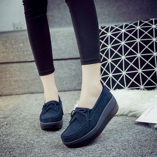 

2019 spring flat shoes women platform sneakers women moccasins shoes leather slip on flats casual ladies loafers tassel creeper, Black