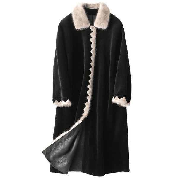 

2020 new winter thick warm fur jacket fashion fur collar women coats elegant with overcoat black long outwear female