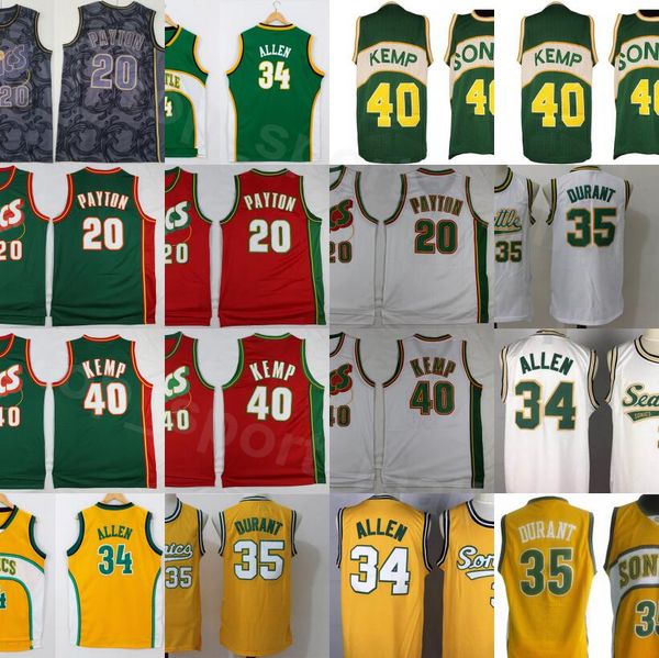 

мужчины баскетбол пэйтон джерси 20 дюрант 35 шон кемп 40 рэй аллен 34 все прошитой team red желтый белый зеленый высокий, Black;red