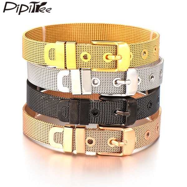 

pipitree stainless steel bracelet diy customized mesh bracelet for slider charms silver gold rose gold black jewelry accessories, Golden;silver