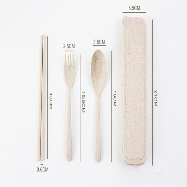 

wheat straw cutlery set travel tableware with dinnerware case eco-friendly spoon fork chopsticks set outdoor portable flatware lxl868-a