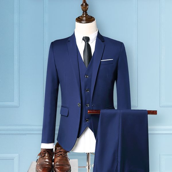 

korean-style men suit new style 2019 slim fit solid color men's one-button suit three-piece set wedding suit men's, White;black