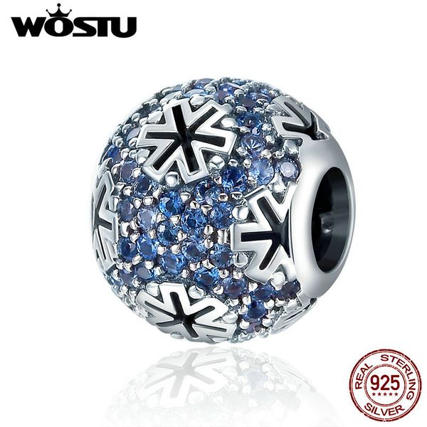 

wostu winter style 925 стерлингового серебра ажурные снежинки, синий cz бисер подходят оригинальные браслеты шарма diy подарка ювелирных изд, Blue;slivery