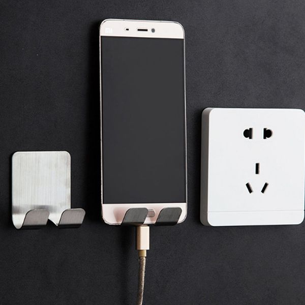 

cool stainless steel power plug holder self adhesive cellphone toothbrush washroom wall cup hook organizers high rating holder