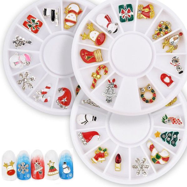 

1 wheel christmas nail alloy ornaments xmas tree/snowman/socks/reindeer shape nail art decoration stickers for xmas party nrw020, Silver;gold