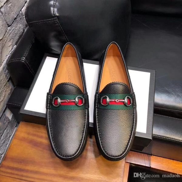 

18ss men shoes luxury brands genuine leather casual driving shoes men loafers moccasins slip on italian shoes for men big size yyyy7, Black