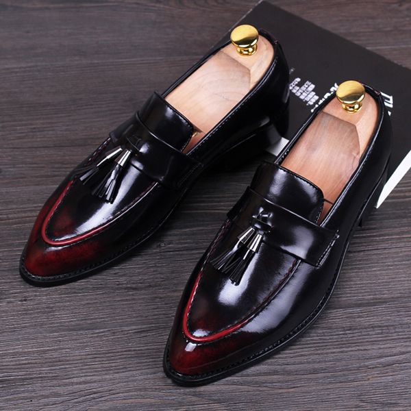 

korean style men's fashion wedding party dresses genuine leather shoes slip on driving shoe summer tassels loafers mans footwear, Black