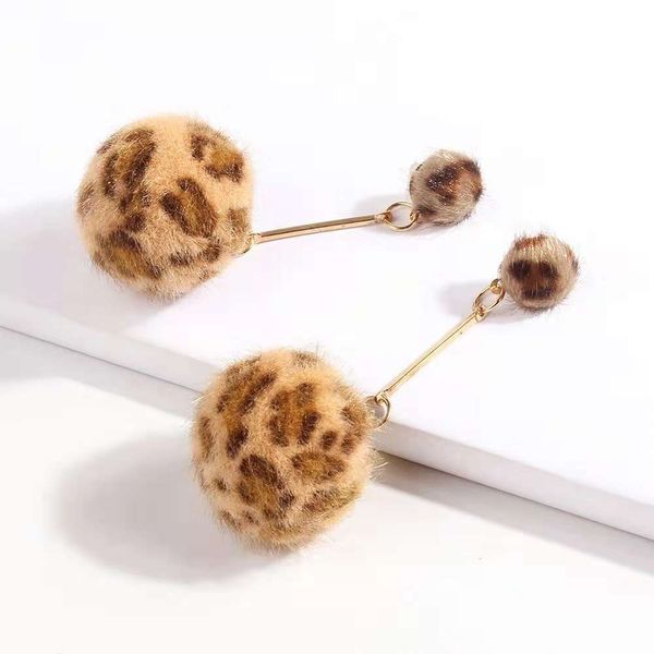 

fashion-print hair ball dangle earrings wildness chandelier ear drop fashionable ear jewelry ing, Silver