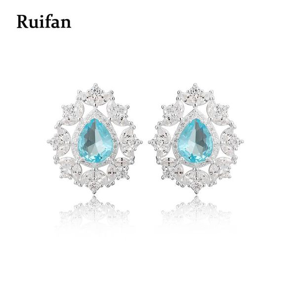 

clearance sale luxury sky blue cubic zircon 925 sterling silver stud earrings for women christmas jewelry yea044, Golden;silver