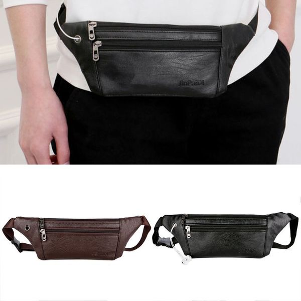 

men pu leather belt bum waist pouch fanny pack crossbody shoulder sport zip bag
