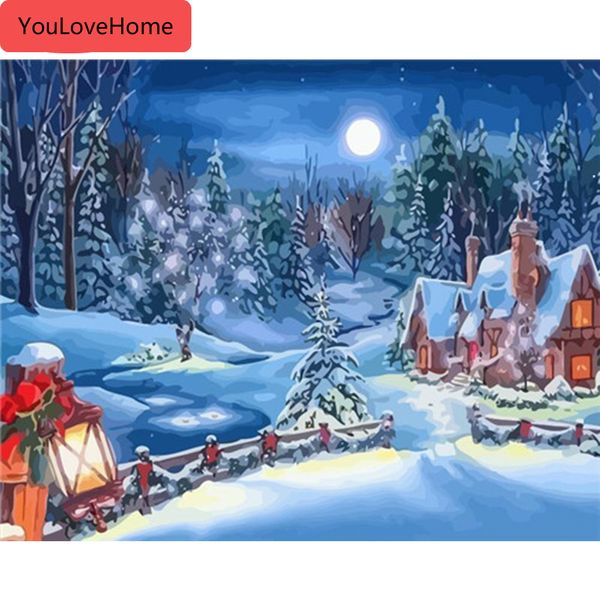 

christmas pictures by numbers landscape kits drawing canvas handpainted coloring painting art gift home decoration