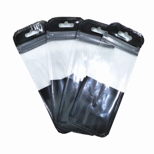 

200pcs clear black plastic ziplock package bag with hang hole data line electronic supply storage bags reclosable zipper pouches