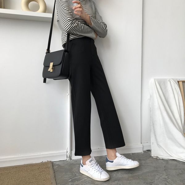

fall feeling suit pants woman 2019 xia kuansong high waist black directly canister nine part leisure time slacks