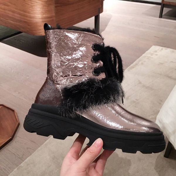 

2019 new platform booties australia designer half boots men/women luxury plush shoes champagne genuine leather boots flat bottom, Black