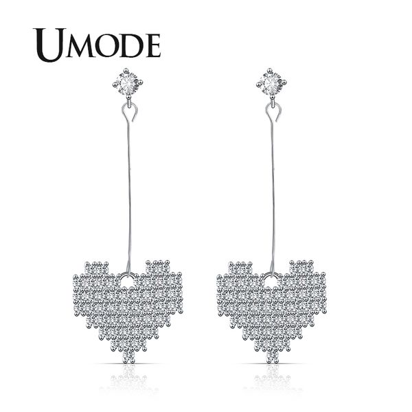 

umode корея сердце серьги женщины длинные висячие серьги старинные свадебные украшения подарки для женщин модные аксессуары ue0487, Silver