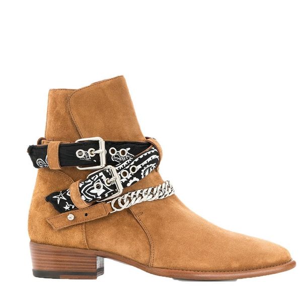 

горячая распродажа-новые скользящие ремни безопасности сапоги из овчины пряжки цепи байкерские сапоги большой размер евро 38-46 с коробкой, Black