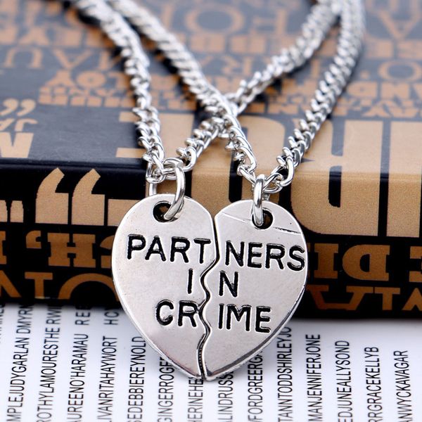 

hat partner in crime necklace silver plated friends bf broken heart pendants for women men creative jewelry holiday gift drop shipping
